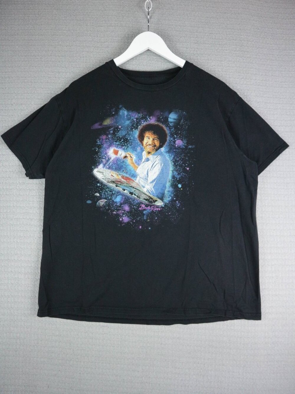 Bob Ross Painting Galaxy Space Menswear Black Cotton Tee XL